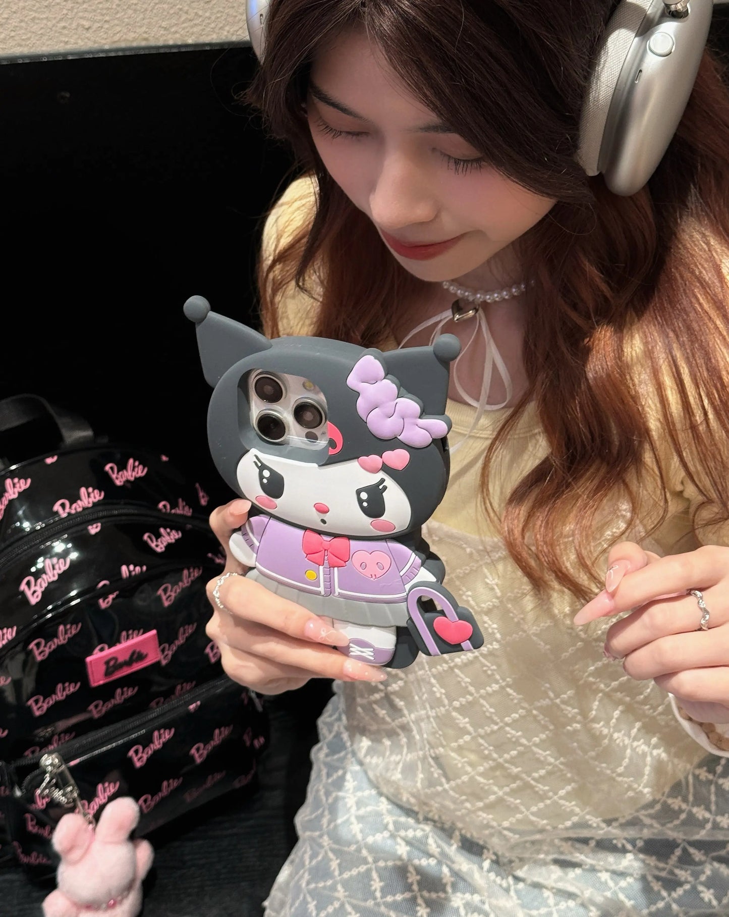 Funda de teléfono Kuromi con dibujos animados en 3D para iPhone 17 Pro17 16 15 14 13 12 11 Pro Max 16 Plus, fundas de teléfono de silicona suave a prueba de golpes