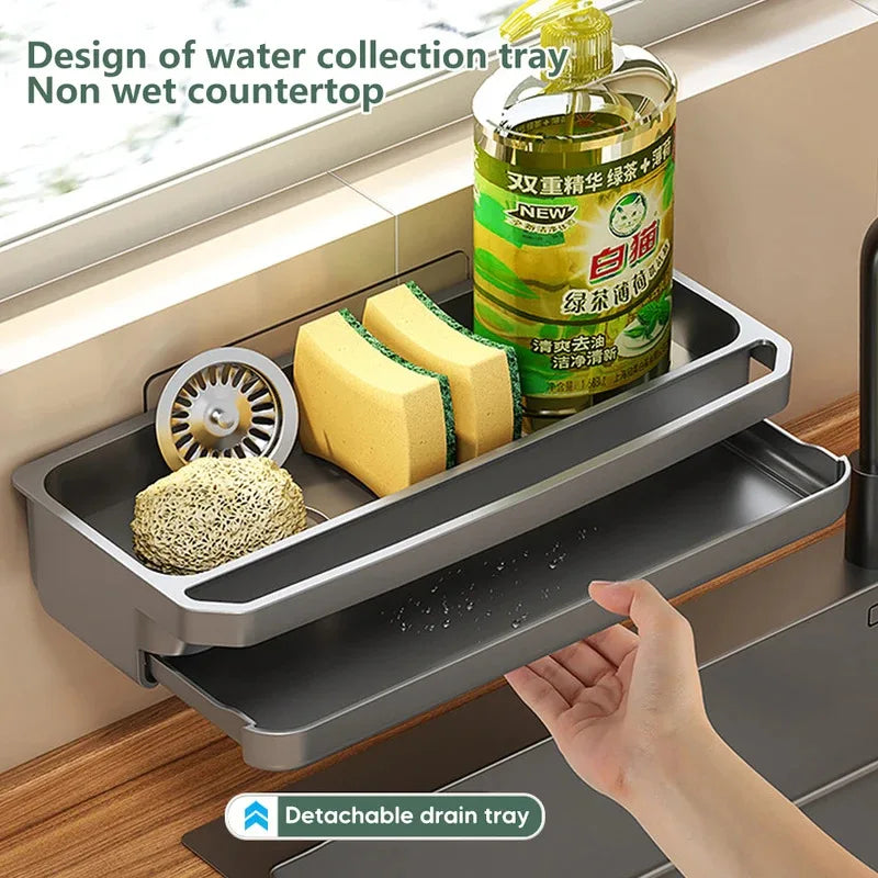 Organizador de fregadero de cocina, escurridor, estante autodrenante, soporte de esponja, grifo de paños de cocina, almacenamiento, escurridor de jabón, accesorios de cocina
