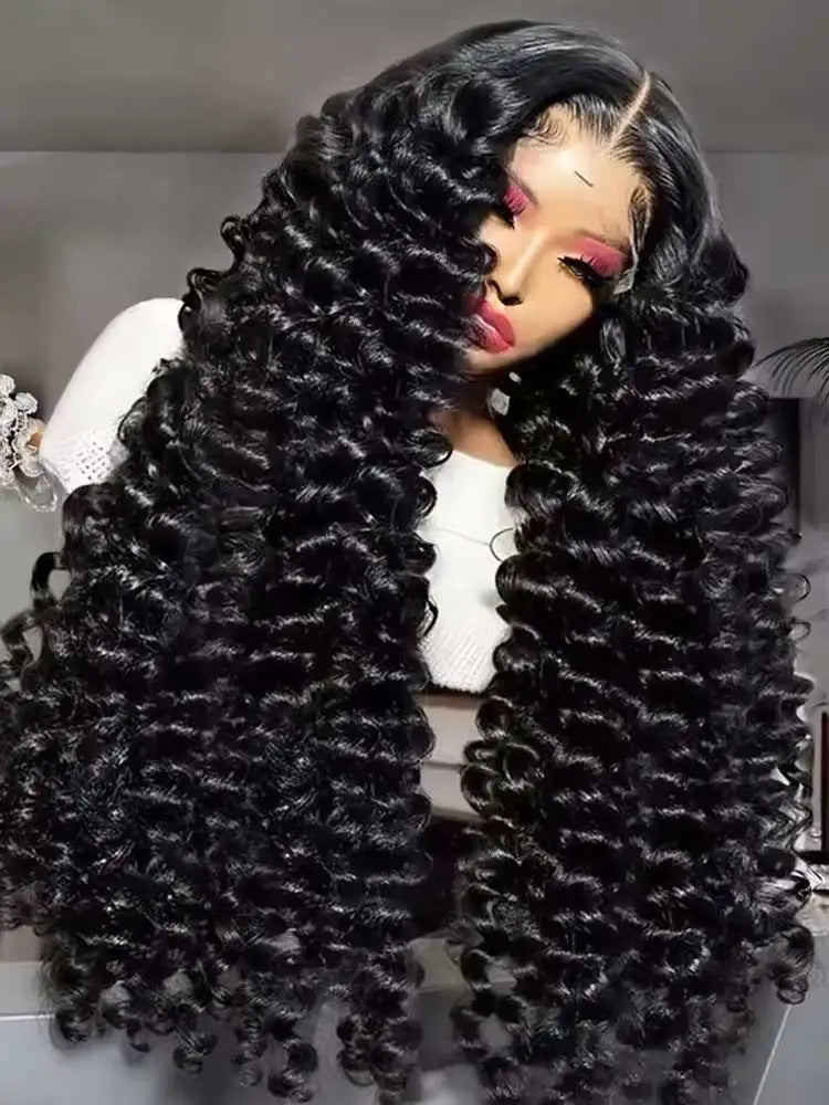 Peluca de cabello humano con encaje frontal HD 13x6 de 40-42 pulgadas, ondas sueltas, cabello brasileño, ondas profundas, rizado, para mujeres