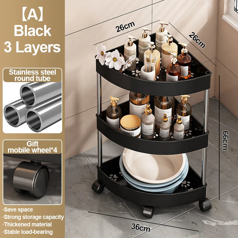 Estante organizador para el hogar de acero inoxidable de 2/3/4/5 capas, estante esquinero para baño con ruedas, estante de almacenamiento para artículos de tocador para dormitorio〔YY32〕