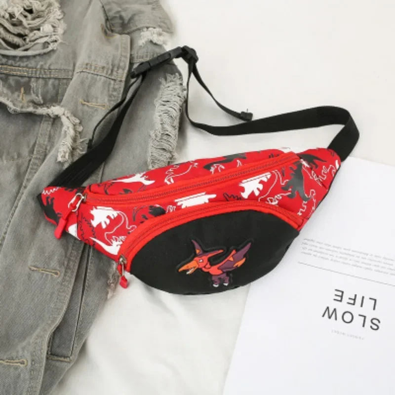 Lindas bolsas de almacenamiento de dinosaurio de dibujos animados para niños, teléfono, auriculares, bolsa de dinero, organizador de moda, bolsa de pecho y cintura, bolsa de cinturón para niños