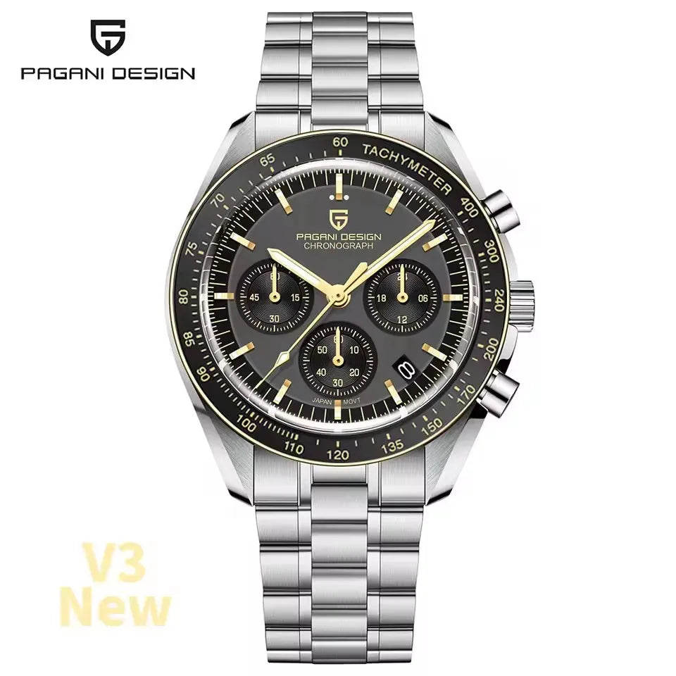 Relojes PAGANI DESIGN Moon para hombre, reloj de cuarzo de lujo dorado, cronógrafo deportivo, zafiro AR, resistente al agua, luminoso, regalo para hombre