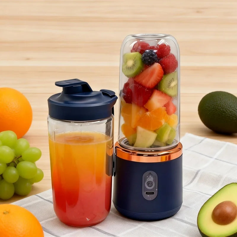 Licuadora Portátil de Doble Vaso, Exprimidor USB, Mezclador de Frutas para Smoothies, Batidos y Jugos, Procesador de Alimentos Compacto, Exprimidor de Naranjas