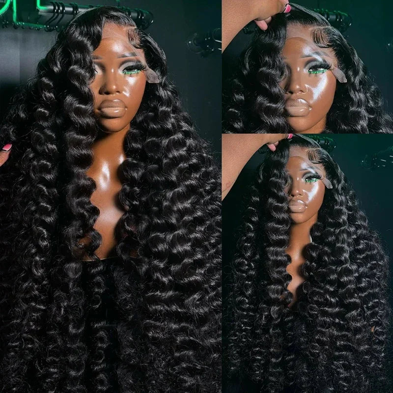 Peluca de cabello humano con encaje frontal HD 13x6 de 40-42 pulgadas, ondas sueltas, cabello brasileño, ondas profundas, rizado, para mujeres