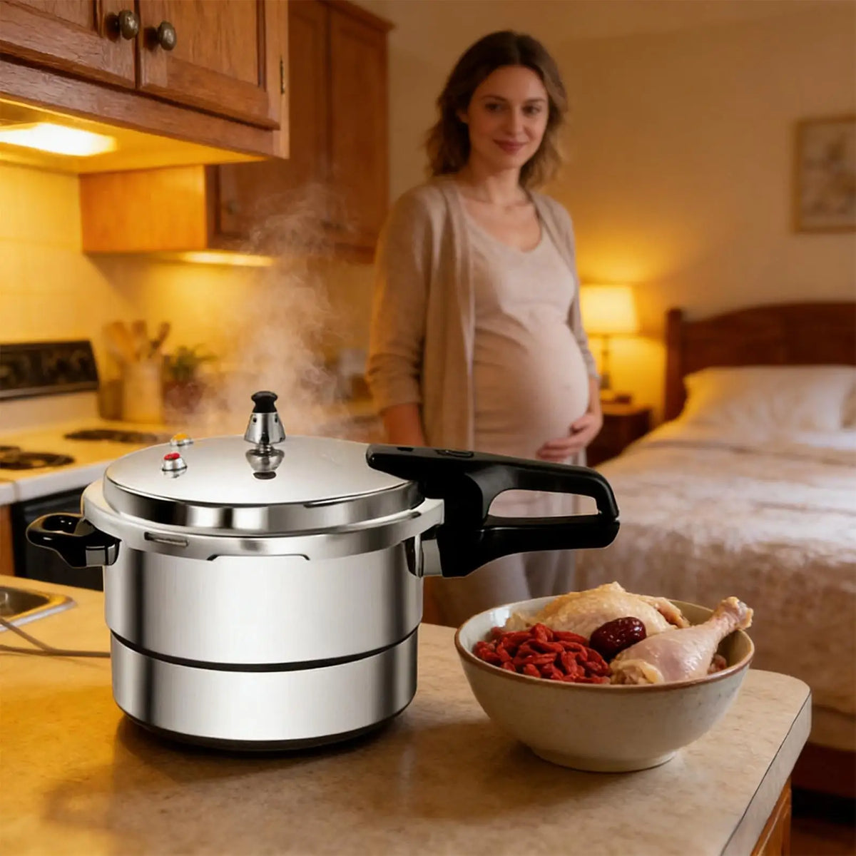 Olla a Presión de Acero Inoxidable de 7L con Rejilla para Cocinar al Vapor, Apta para Estufas Eléctricas y de Gas, Ahorra Energía, Utensilios de Cocina Seguros
