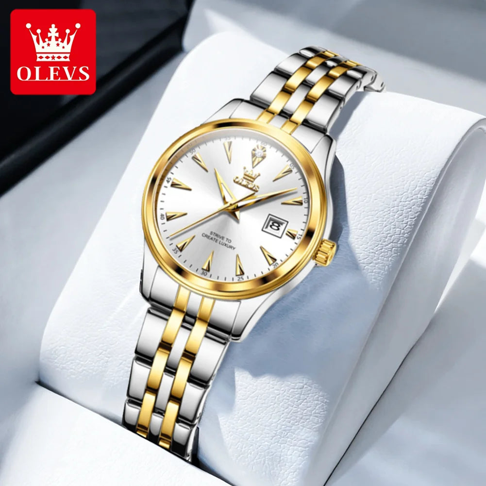 OLEVS-Reloj de cuarzo para mujer, cronógrafo sencillo, elegante y Original, resistente al agua, luminoso, con fecha, caja de regalo roja