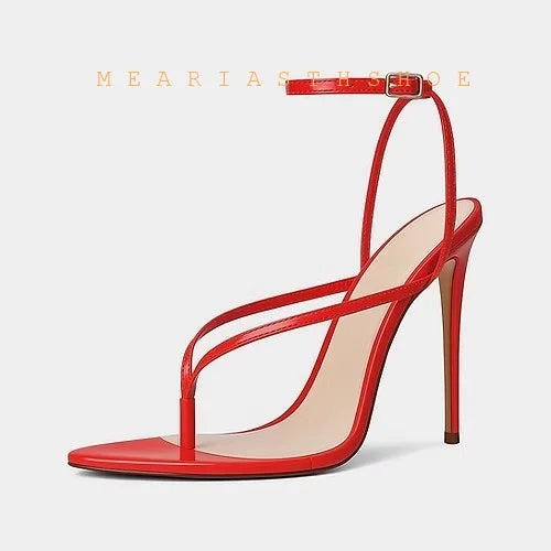 Sandalias de Tacón Alto con Punta Abierta y Correa en el Tobillo, de Cuero, con Hebilla, Diseño Sólido, Tacón Fino, para Mujer, con Lazos y Correa Trasera