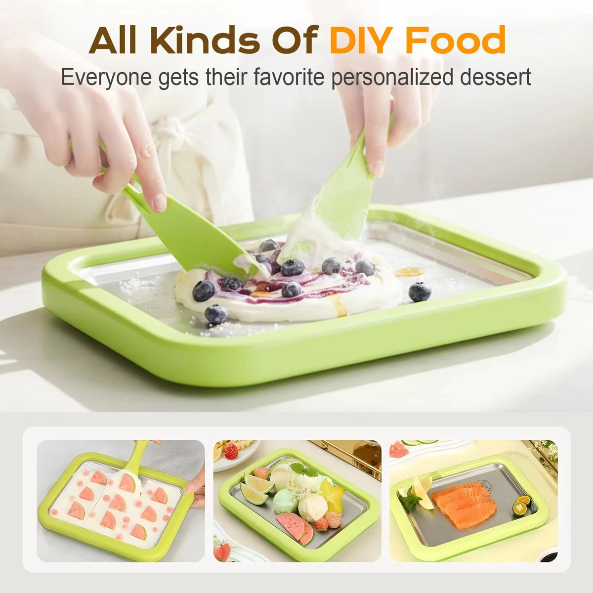 Máquina para hacer helados DIY, máquina para hacer yogur, helado casero para sorbete de crema para niños, máquina para hacer helados enrollados para el hogar con 2 espátulas