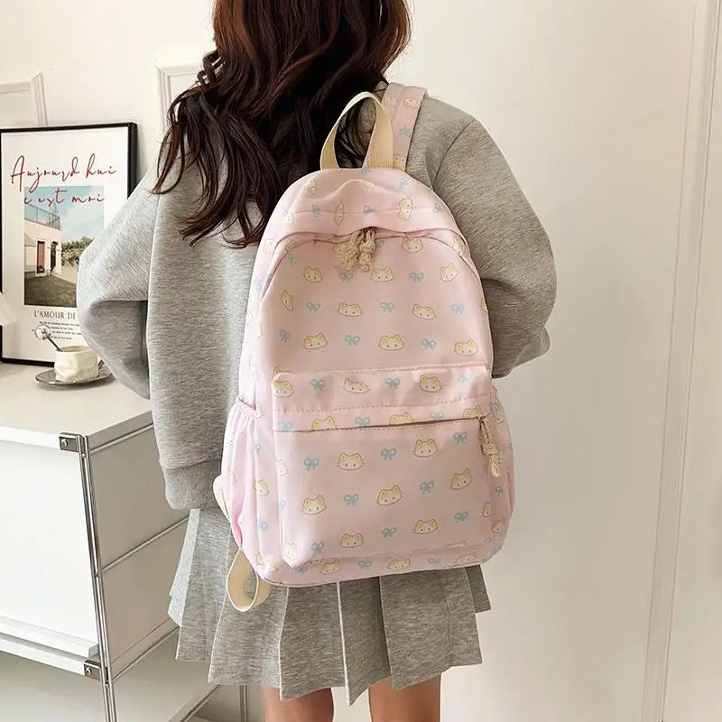 Mochila con estampado de gato de dibujos animados, mochila escolar para estudiantes de gran capacidad, bolso femenino delicado a la moda, bolsas de viaje portátiles, regalos