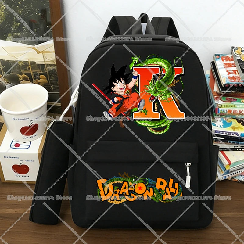 Juego de 2 Mochilas de Dragon Ball, Estuches para Lápices, Anime Son Goku, Bolsas de Hombro con Letras, Estuches para Bolígrafos, Mochilas Escolares Grandes de Dibujos Animados para Exteriores, Regalo