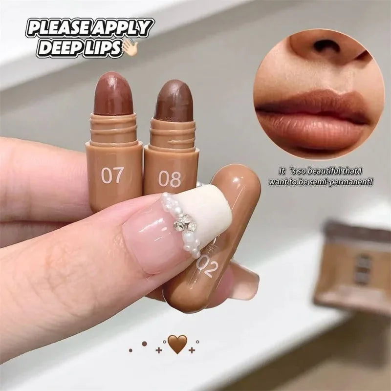 ‌ Set de 10 Labiales en Cápsula en Tonos Marrones, Acabado Mate y Suave ‌   Bálsamo Labial Mini de Larga Duración, Resistente a Manchas, Kit de Maquillaje Labial de Alta Pigmentación