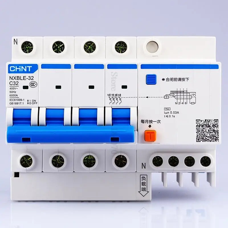 CHINT-Disyuntor de corriente Residual RCBO NXBLE-32 4P 30mA C10A 16A 20A 25A 32A, reemplazo de DZ47LE-32 RCBO