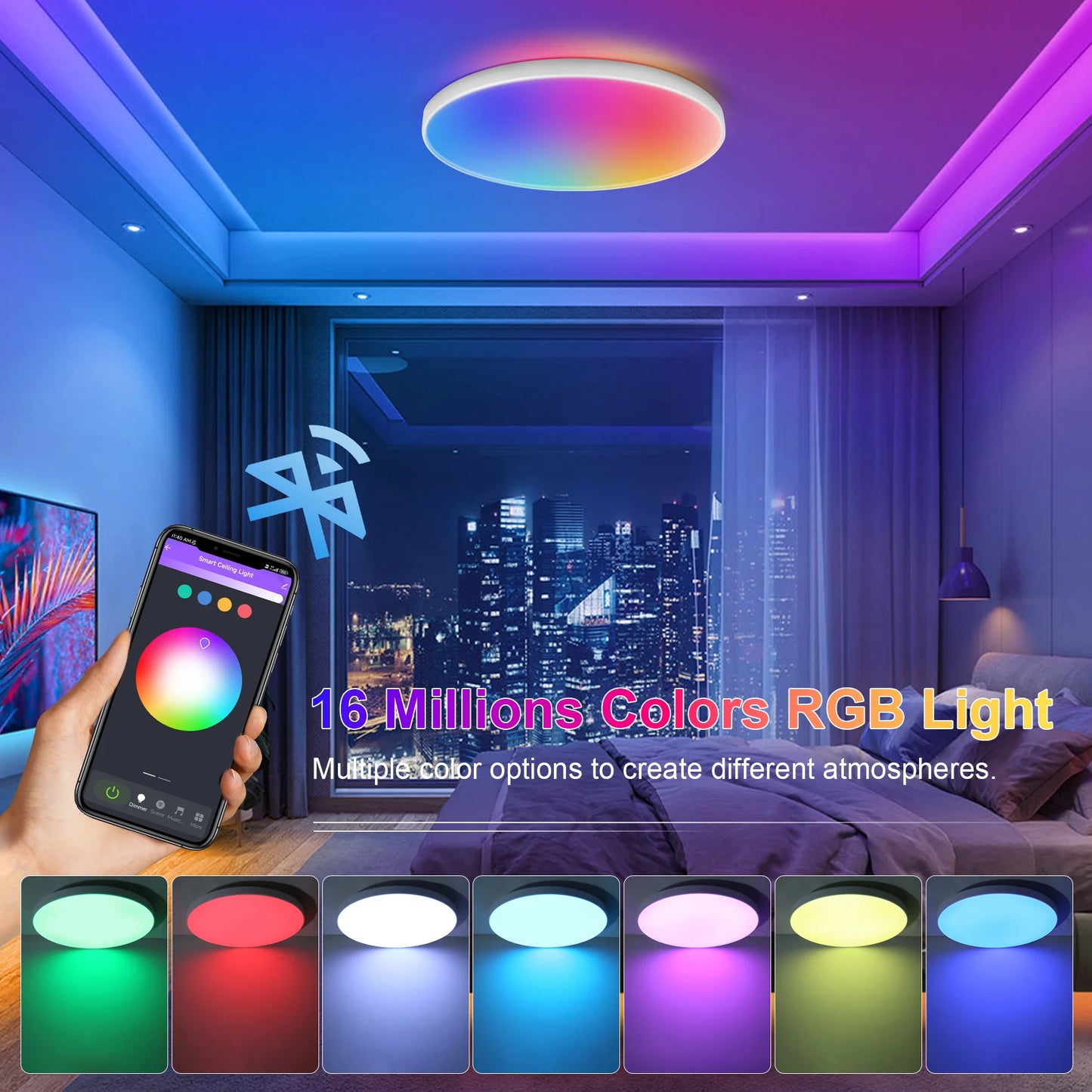 Lámpara de techo con control remoto, lámpara led para dormitorio, lámparas de techo grandes, luces Led con control remoto, luces led regulables