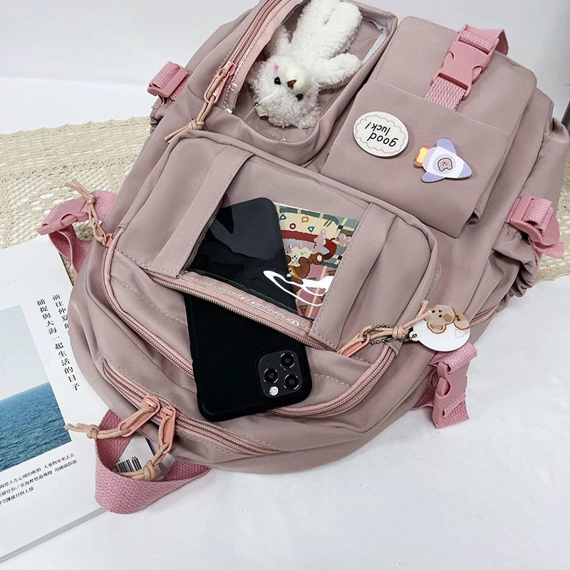 Mochilas bonitas para mujer, mochila escolar de nailon con múltiples bolsillos impermeable para estudiantes y niñas, mochila Kawaii para ordenador portátil, Mochilas