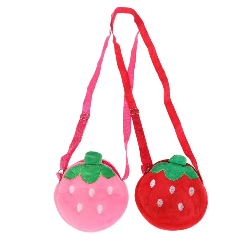 Adorable bolso bandolera de felpa de fresa de dibujos animados para niños y adultos