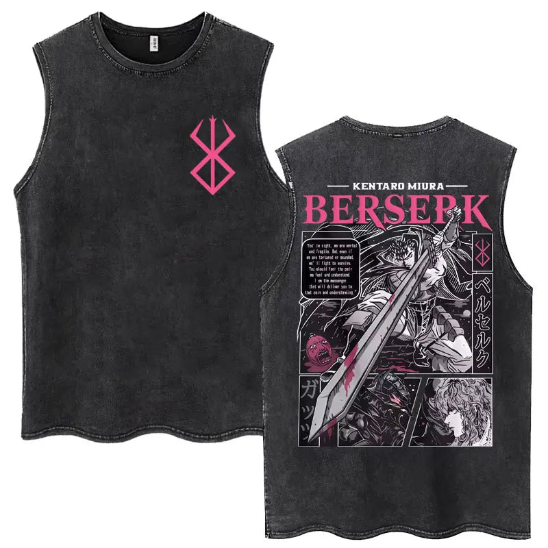 Camisetas sin mangas Harajuku lavadas de Anime Berserk Guts, camisetas Retro de Manga Gatsu Griffith Zodd, camisetas sin mangas, Camiseta de algodón Unisex de gran tamaño