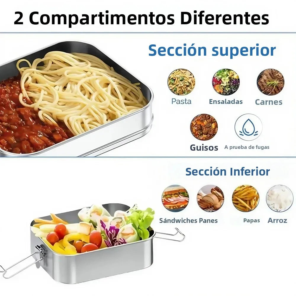 Lonchera de Acero Inoxidable 304, Hermética y a Prueba de Fugas, Bento Box de 1/2 Capas, Contenedores para Almacenamiento de Alimentos con Cierre para Adultos