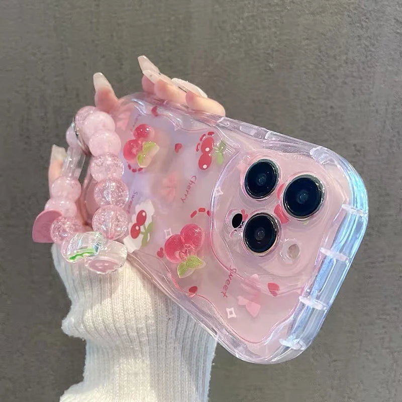 Funda con cadena de cereza 3D y flor de conejo para Realme 15 14 Pro Plus 13 12 12X C67 8i 8 C15 C12 C25 C25S C11 11 7 6 Pro 9i