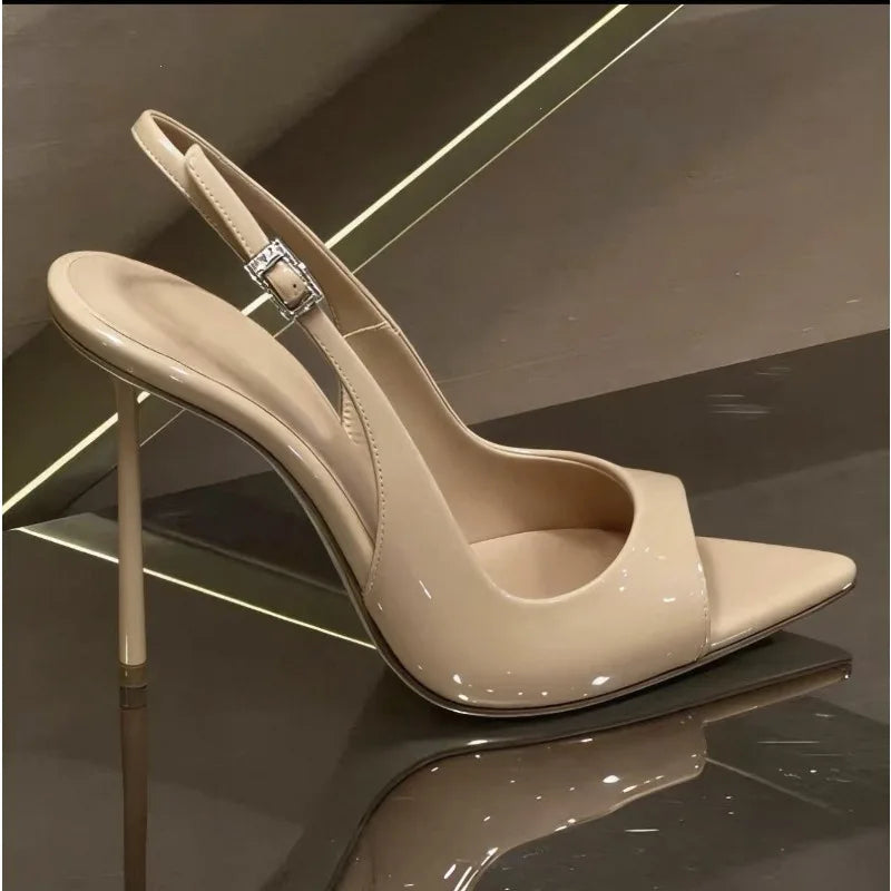 Sandalias de tacón alto para mujer, estilo mule con correa al tobillo, elegantes para discoteca, verano, bodas y vestidos.