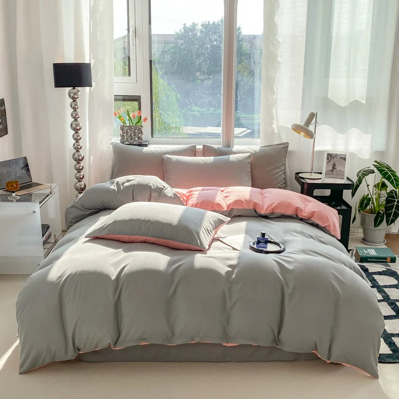 Juego de funda nórdica de Color sólido estilo Ins, ropa de cama de algodón lavada, funda de edredón, funda de almohada, juegos de cama suaves, fundas de edredón de 220x240