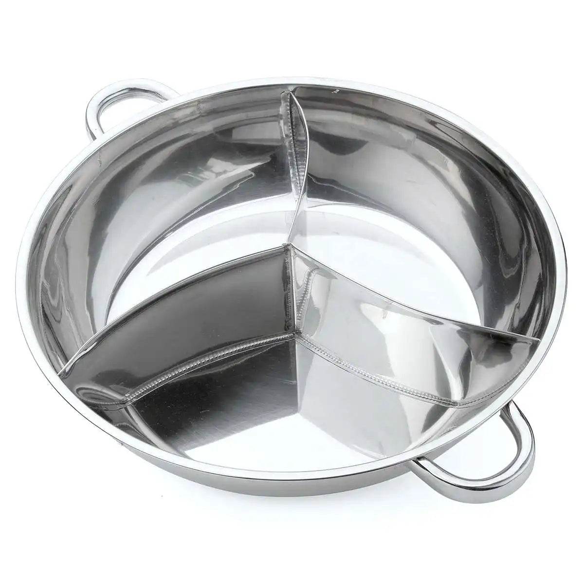 Olla caliente de acero inoxidable de 34cm, tres utensilios de cocina divididos, olla de inducción para ovejas pequeñas, olla caliente con rayas, Compatible con cocina, fiesta de invierno
