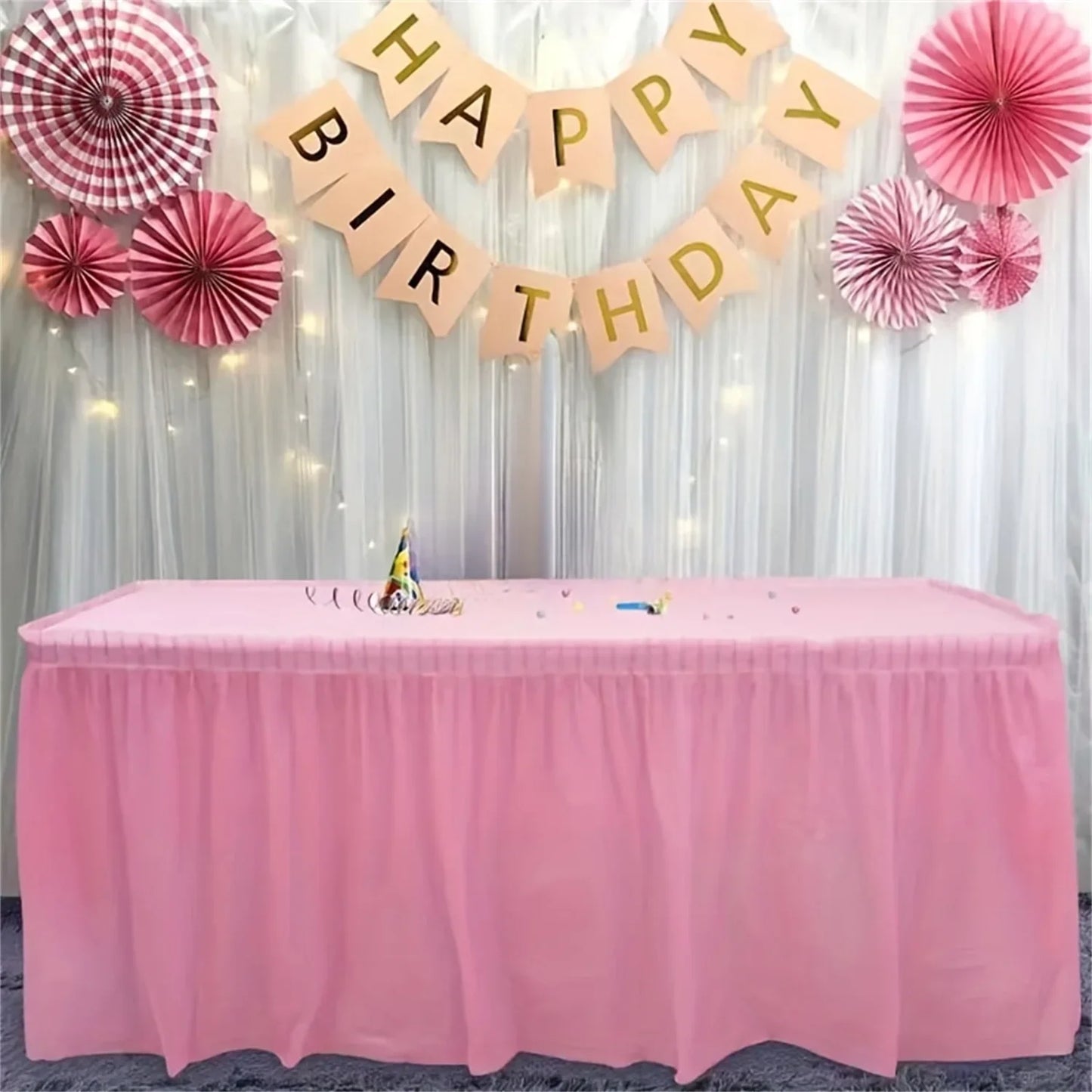 Juego de mantel desechable, cubierta de mesa de Color sólido, faldas de mesa, cubiertas de mesa de papel rectangulares con falda larga para fiesta