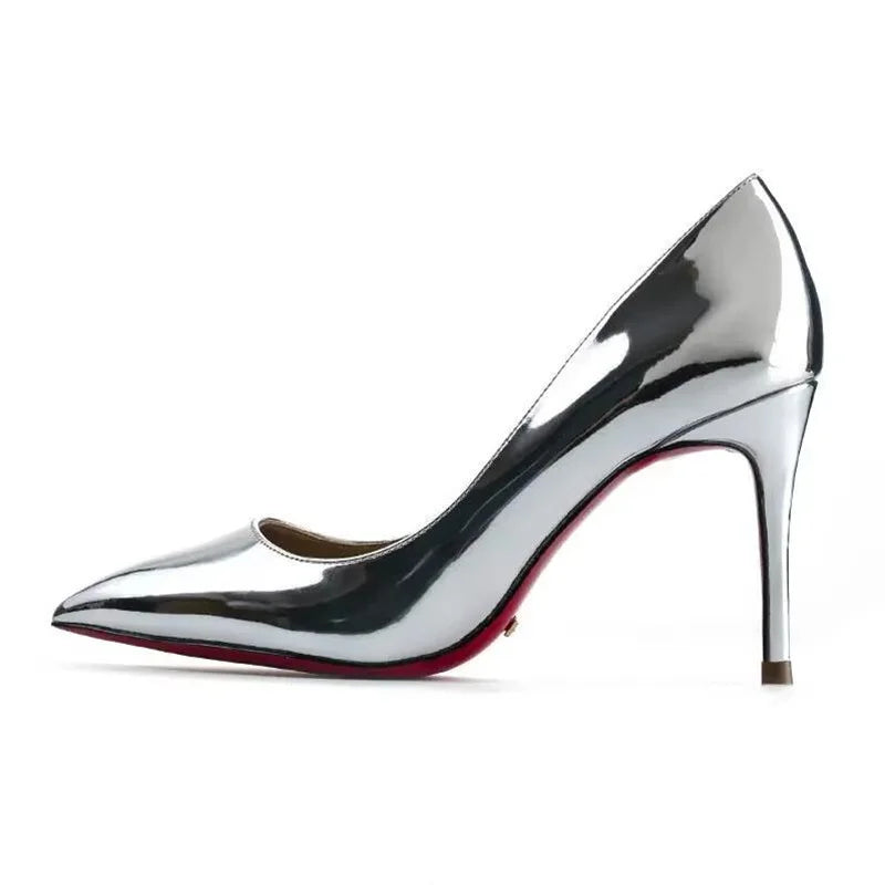 Zapatos de Tacón Alto para Fiesta de Boda, Tallas Grandes 35-44, Zapatos Rojos Nude Sexys con Suela de Goma, Punta Puntiaguda, Zapatos de Tacón Bajo para Mujer