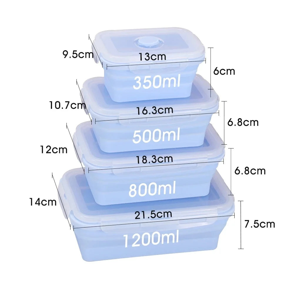 Contenedores plegables de almacenamiento de alimentos de 4PS con tapas y ventilación, juego de contenedores de preparación de comidas plegables de silicona apilables para cocina