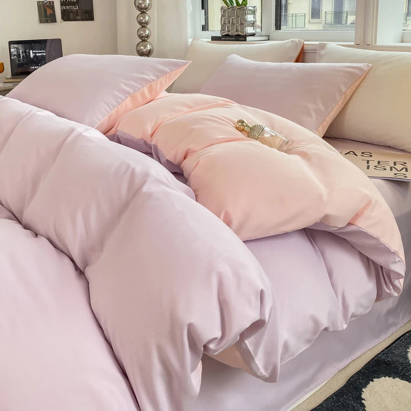 Juego de funda nórdica de Color sólido estilo Ins, ropa de cama de algodón lavada, funda de edredón, funda de almohada, juegos de cama suaves, fundas de edredón de 220x240