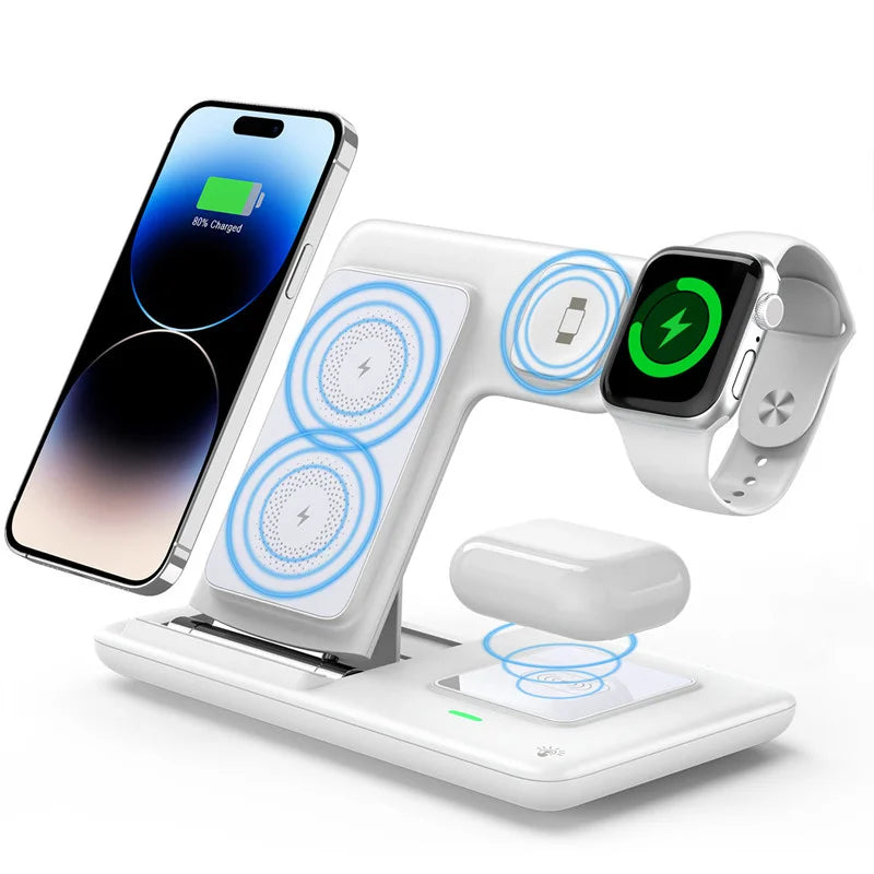 VIKEFON Estación de Carga Inalámbrica Plegable 3 en 1 para iPhone 17-12 Pro Max, iWatch Ultra y Airpods Pro, Base de Carga Rápida
