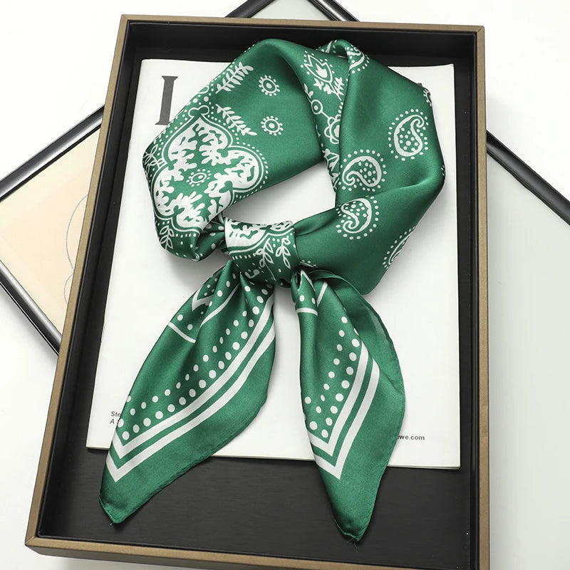 Bufanda cuadrada de seda a cuadros para mujer, banda de satén para el pelo, suave para el trabajo, Hijab, Foulard para la cabeza, 2021