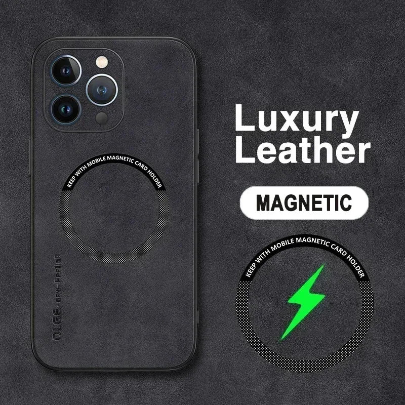 Para Magsafe fundas de teléfono de cuero de lujo a prueba de golpes para iPhone 17 16 15 14 13 12 11 Pro Max Plus cubierta de carga inalámbrica magnética