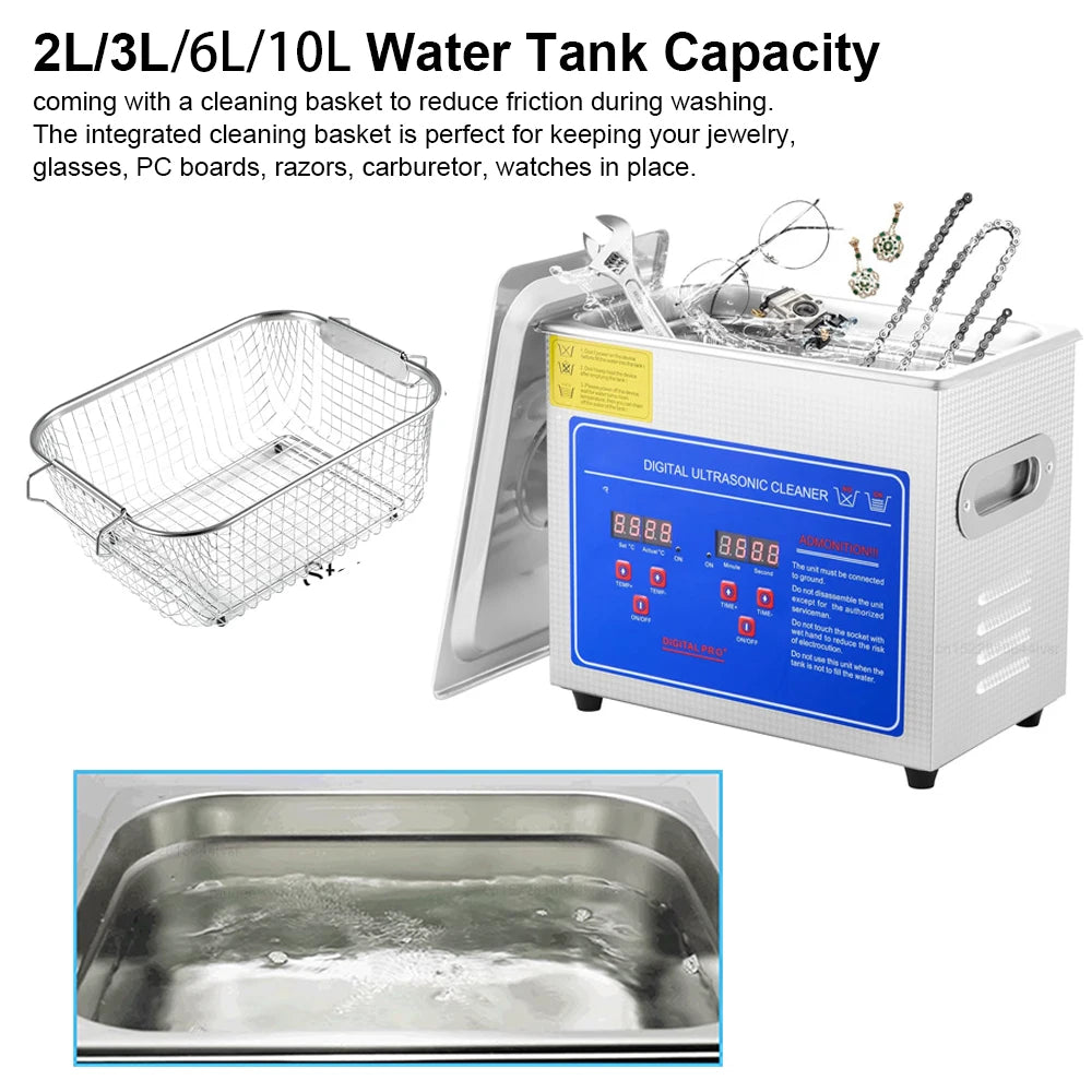 Limpiador ultrasónico de 3L, 6L, 10L, 2L, lavadora por ultrasonido, baño de lavado con calefacción ultrasónica, limpiador ultrasónico comercial para el hogar