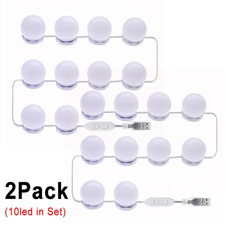 10 bombillas LED desmontables, lámpara para espejo de maquillaje profesional, alimentación USB, luz para espejo cosmético, tocador de Hollywood, luces de tocador