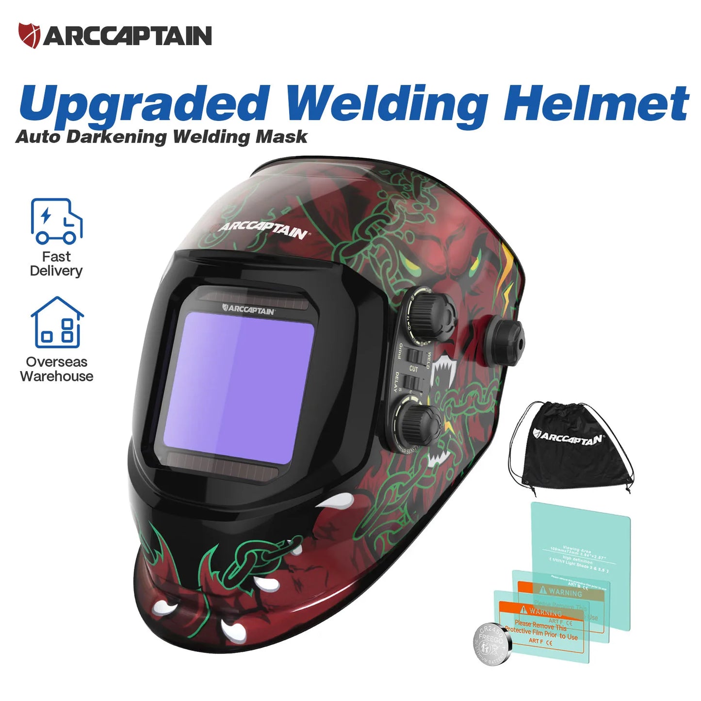 ARCCAPTAIN casco de soldadura con oscurecimiento automático 4 Sensor de arco DIN4 1/1/1/1 con gran visión máscara de soldadura de Color verdadero para MIG MAG TIG