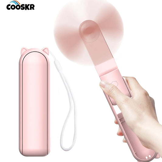 Tragbarer Ventilator 2000mAh USB wiederaufladbarer 3-Gang-Mini-Faltventilator Handheld kleiner Taschenreiseventilator mit praktischer Powerbank