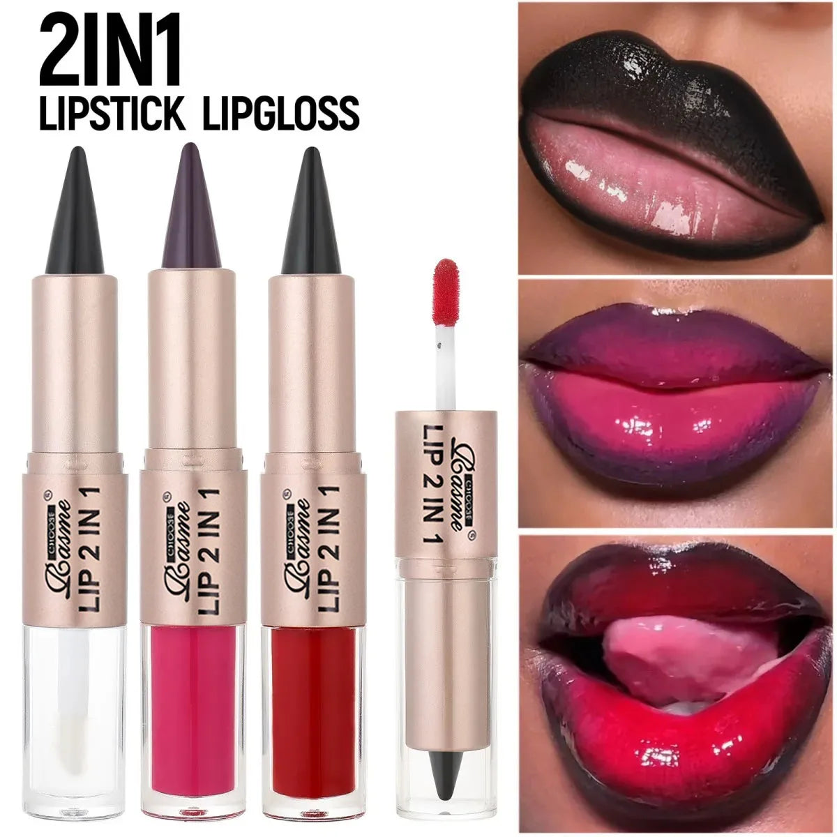 Lápiz delineador de labios degradado cónico 2 en 1, brillo de labios de cristal de espejo marrón desnudo, delineador de labios mate, maquillaje antiadherente para contorno de labios resistente al agua