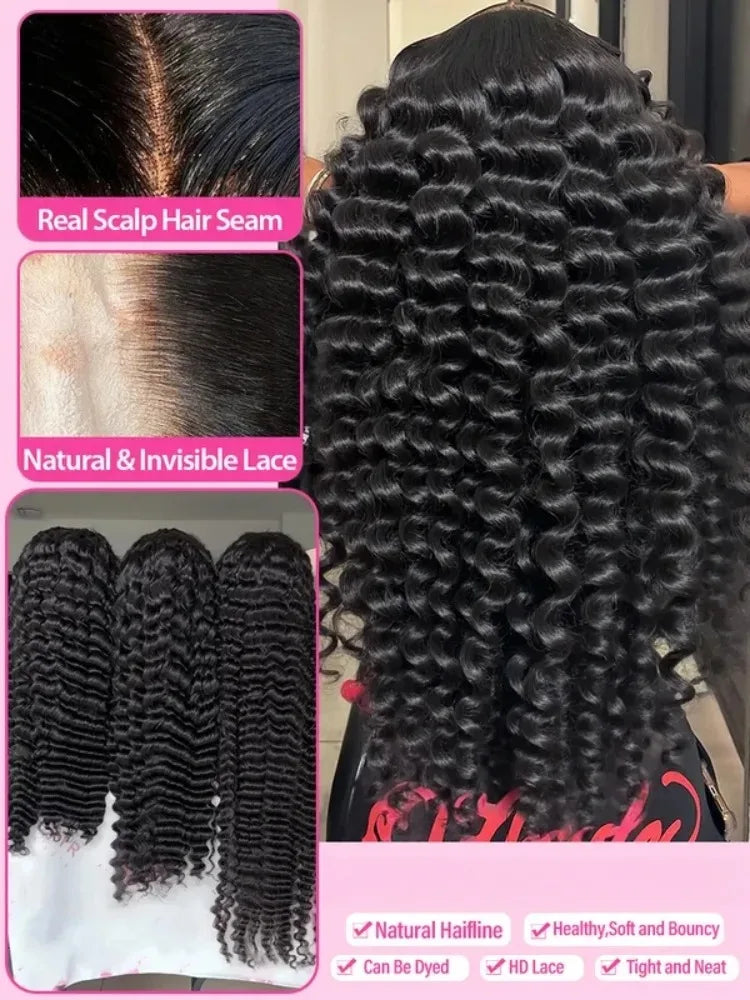 40 42 pulgadas HD suelta onda profunda 13x6 pelucas de cabello humano con encaje Frontal brasileño rizado agua ondulado 13x4 pelucas frontales de encaje para mujeres 250%