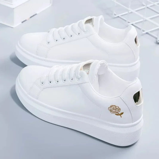 Zapatos Deportivos Casuales para Mujer, Transpirables, con Cordones, Bordados con Flores, Color Blanco, Moda Primavera-Otoño