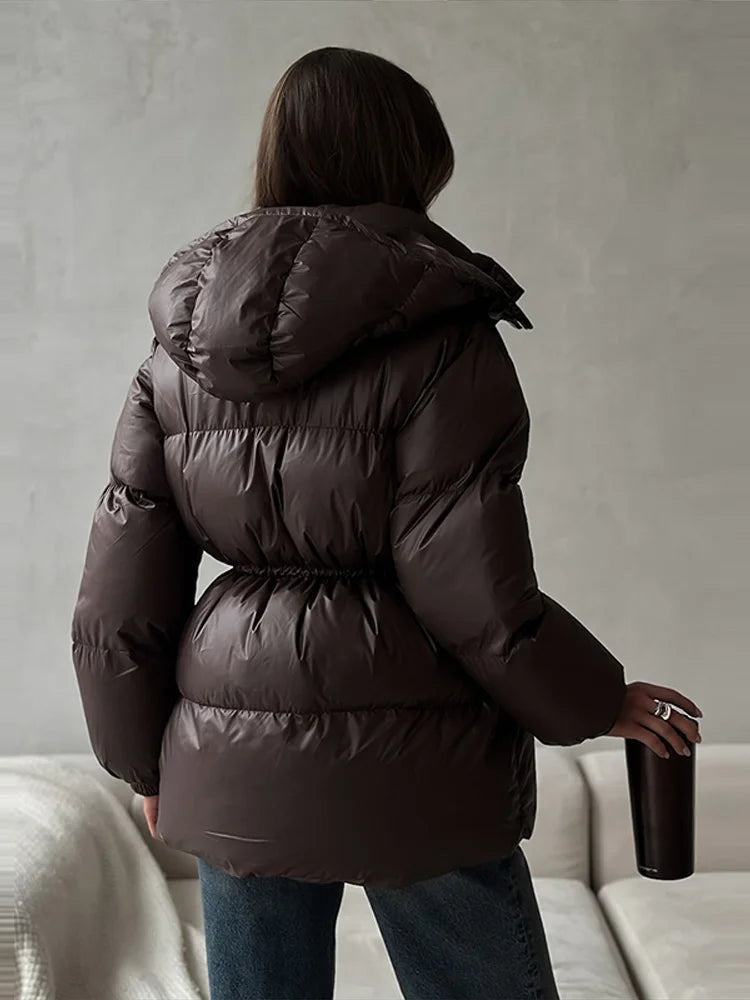Chaqueta con capucha estampada a la moda para mujer, abrigos holgados de media cremallera con cuello alto y manga larga para mujer, prendas de vestir exteriores elegantes para otoño e invierno 2025
