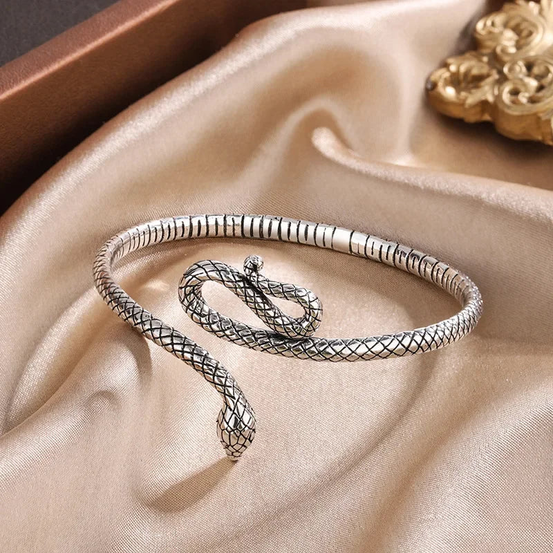 Nuevas Pulseras Creativas Retro con Forma de Serpiente, Joyería de Plata de Ley 925, Brazaletes Abiertos con Diseño Animal, Personalidad y Temperamento, SL030