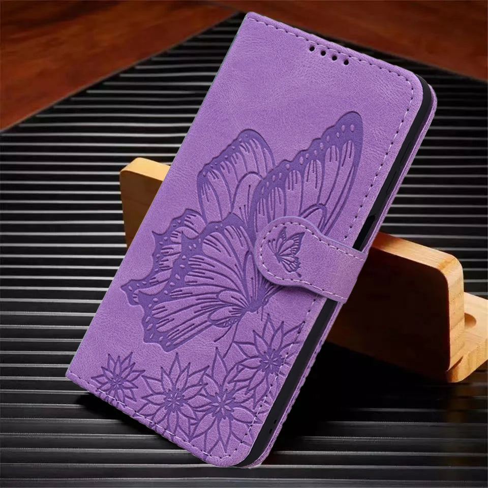 Funda tipo cartera de cuero con diseño de gato y mariposa para iPhone 17, 15, 16, 14, 13, 12, 11 Pro Max, iPhone 15 Plus