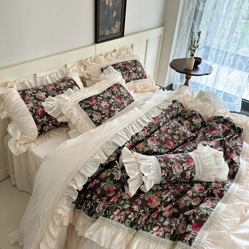 Juego de fundas de edredón con volantes, de 3 piezas ropa de cama, Floral, 100% algodón, blanco, 2 fundas de almohada, US/UK, Super King size