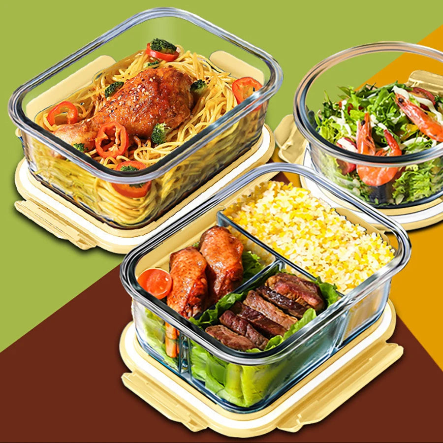 Fiambrera de vidrio, contenedores de almacenamiento de alimentos con tapas, contenedores de preparación de comidas, caja de mantenimiento fresco de vidrio, fiambreras herméticas, cajas Bento