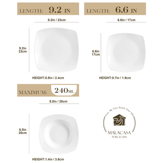 MALACASA-vajilla de porcelana de cerámica JULIA Classic, juego de 18 piezas con 6 platos de cena, sopa, postre, servicio de vajilla para 6