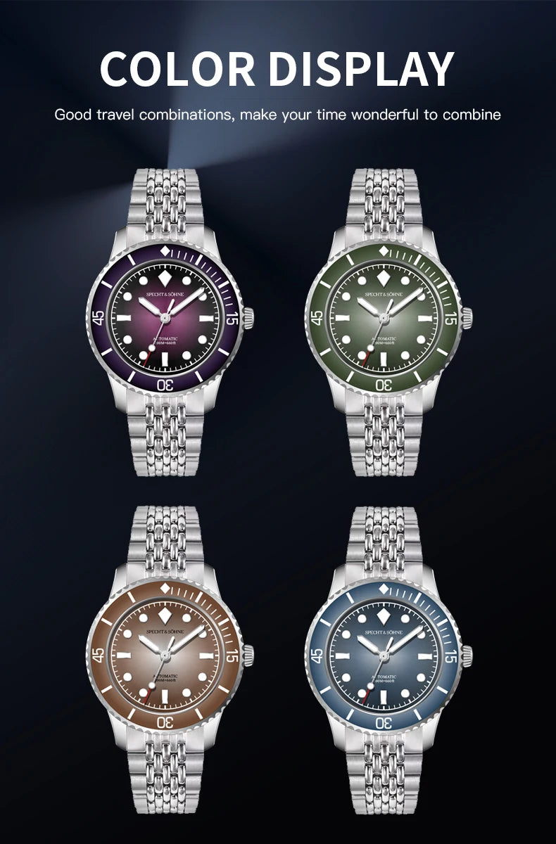 Nuevo Reloj de Buceo para Hombre Specht & Söhne 2026, 39 mm, Vintage, Automático, Mecánico, Cristal de Zafiro, Luminoso BGW, Resistente al Agua 200 m
