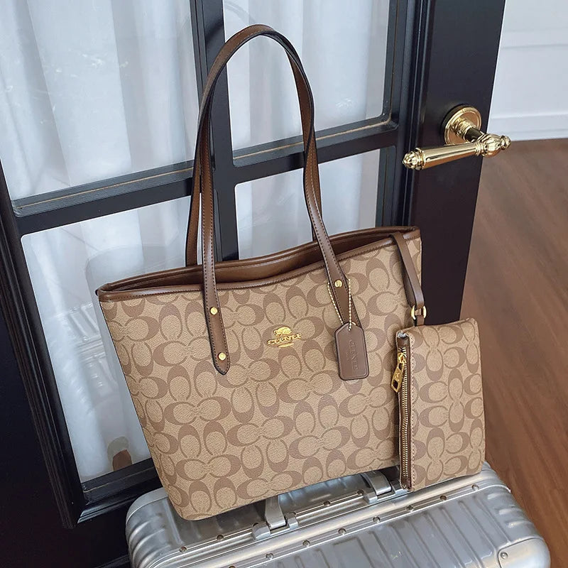 Bolso de Hombro de Diseño de Lujo para Mujer, Gran Capacidad, Práctico Bolso de Mano Diario con Bolsillos, Resistente, con Letras de Marca, Estilo Casual