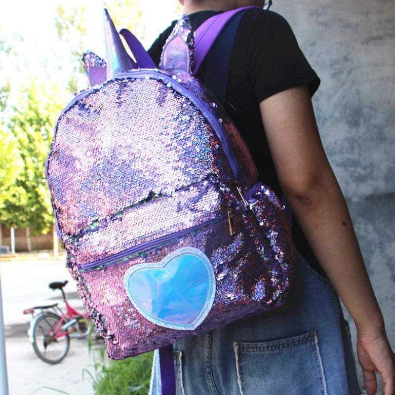 Mochila de lentejuelas de gran capacidad de unicornio para niños, Mochila de dibujos animados para estudiantes, Mochila informal con lentejuelas, mochilas para volver a la escuela