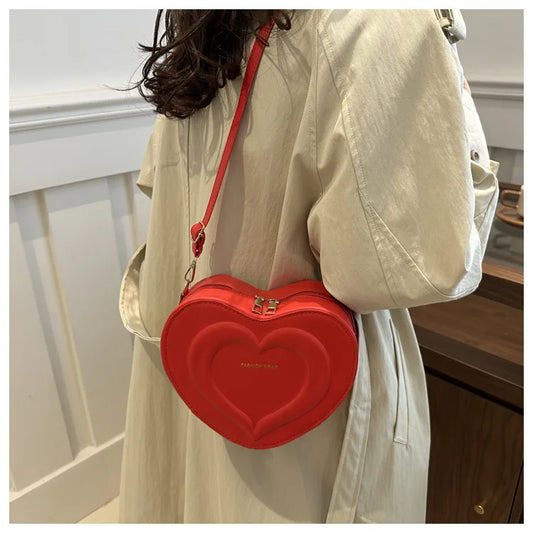 Bolsos cruzados con forma de corazón a la moda para mujer, diseño exclusivo, color sólido, bolso de hombro para mujer, bolsos ligeros para mujer