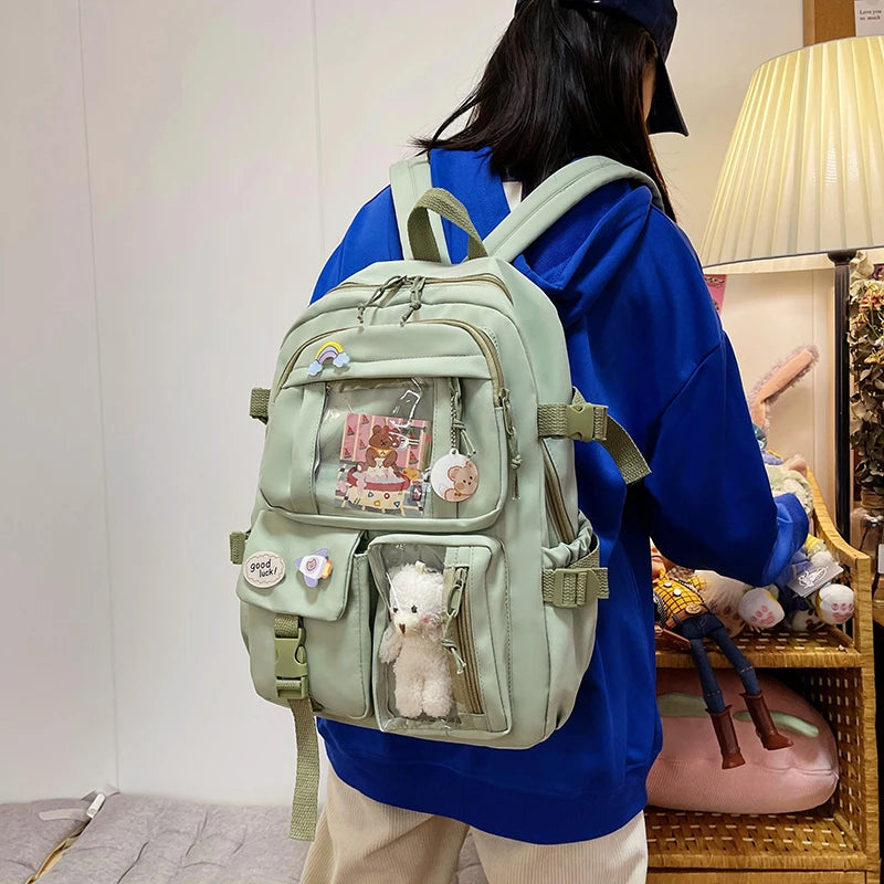 Mochilas bonitas para mujer, mochila escolar de nailon con múltiples bolsillos impermeable para estudiantes y niñas, mochila Kawaii para ordenador portátil, Mochilas